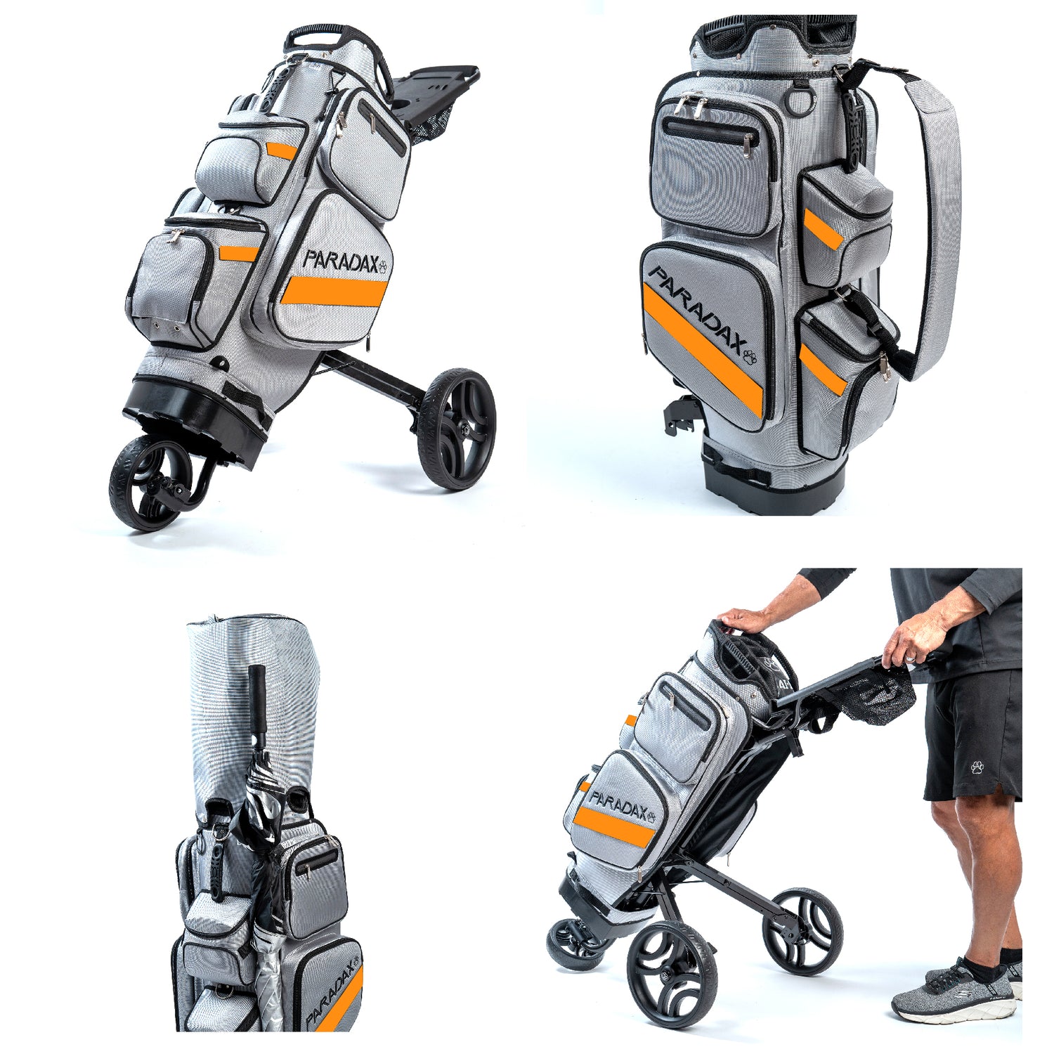 PARADAX BUNDLE - AI-1 Golf Bag, Hood Cover, and Bag Strap Included | Gray Orange