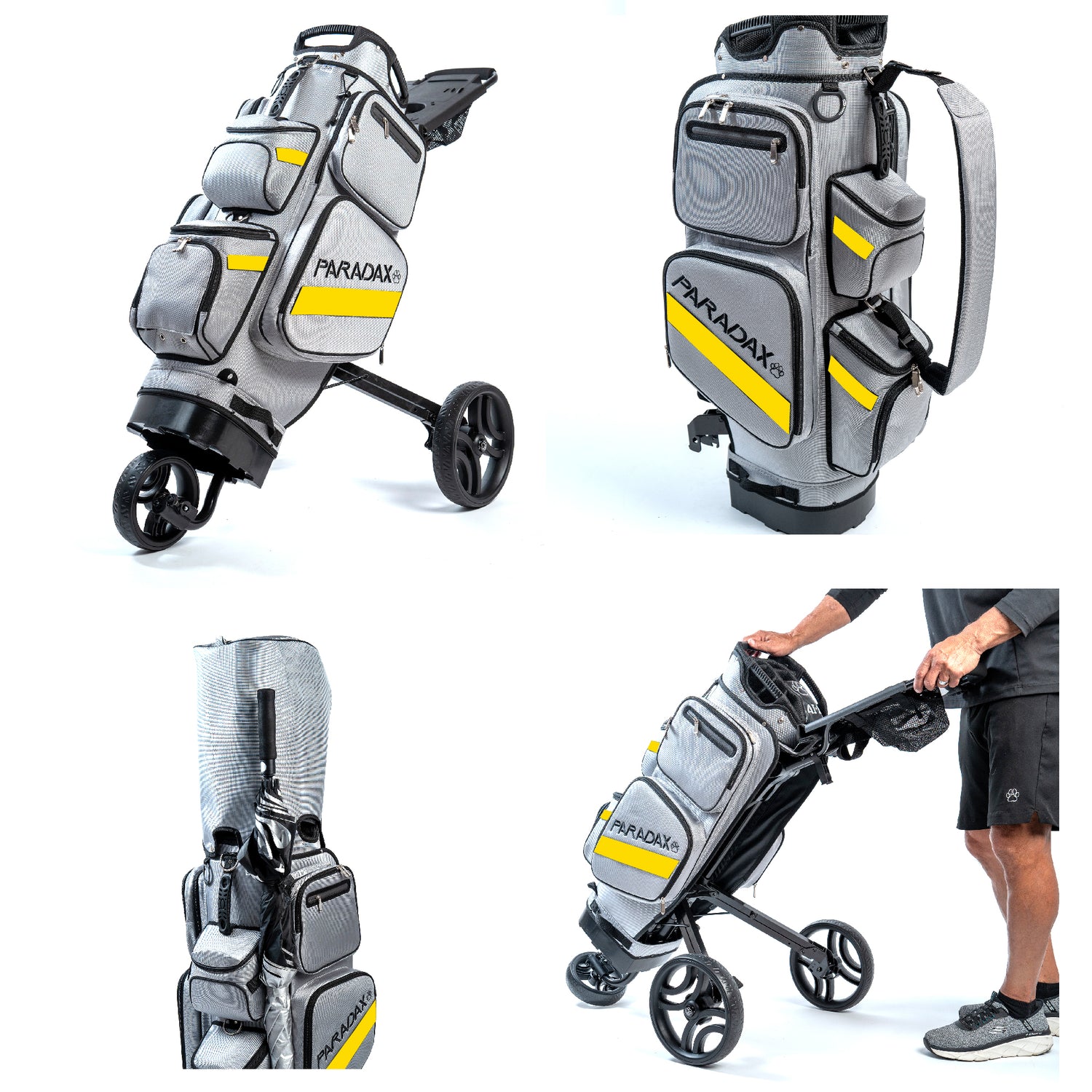 PARADAX BUNDLE - AI-1 Golf Bag, Hood Cover, and Bag Strap Included | Gray Yellow
