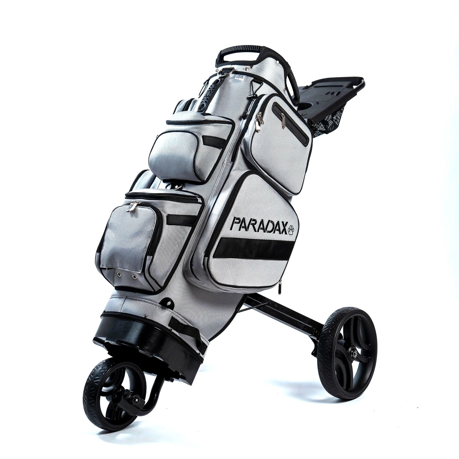 Paradax AI-1 All-In-One Golf Bag with Built-in 3-Wheel Push Cart - Gray