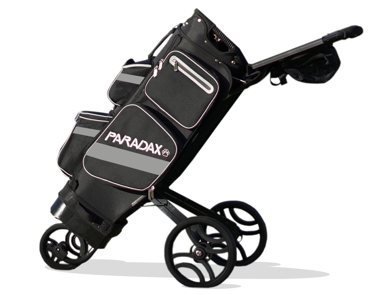 Paradax AI-1 All-In-One Golf Bag with Built-in 3-Wheel Push Cart - Black