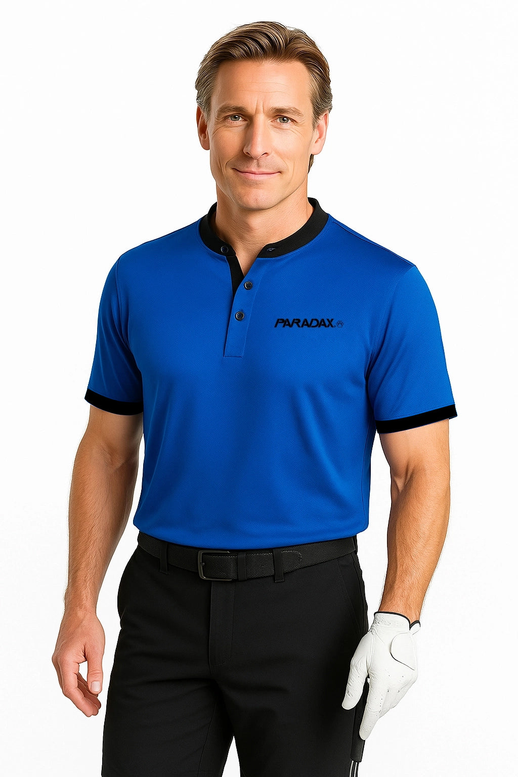 Paradax ‘collarless’ collared shirt with Blue, Black Combo