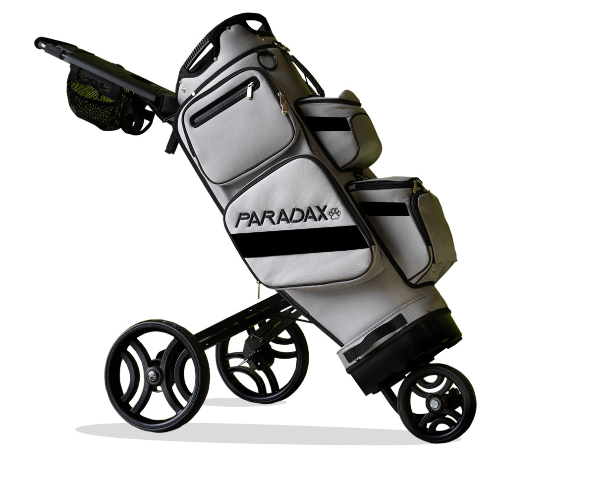 Paradax AI-1 All-In-One Golf Bag with Built-in 3-Wheel Push Cart - Gray