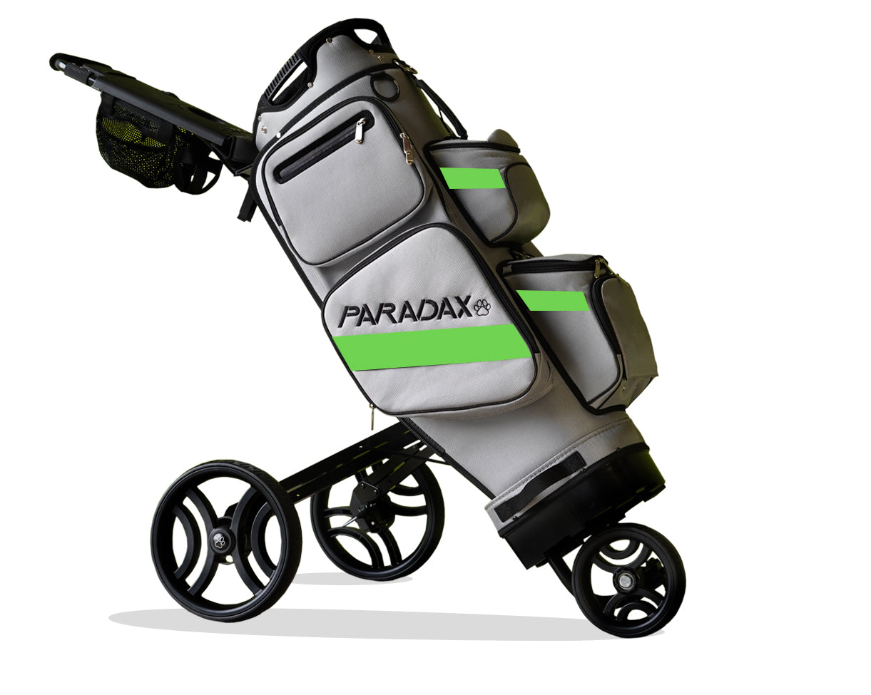 Paradax AI-1 All-In-One Golf Bag with Built-in 3-Wheel Push Cart - Gray Green
