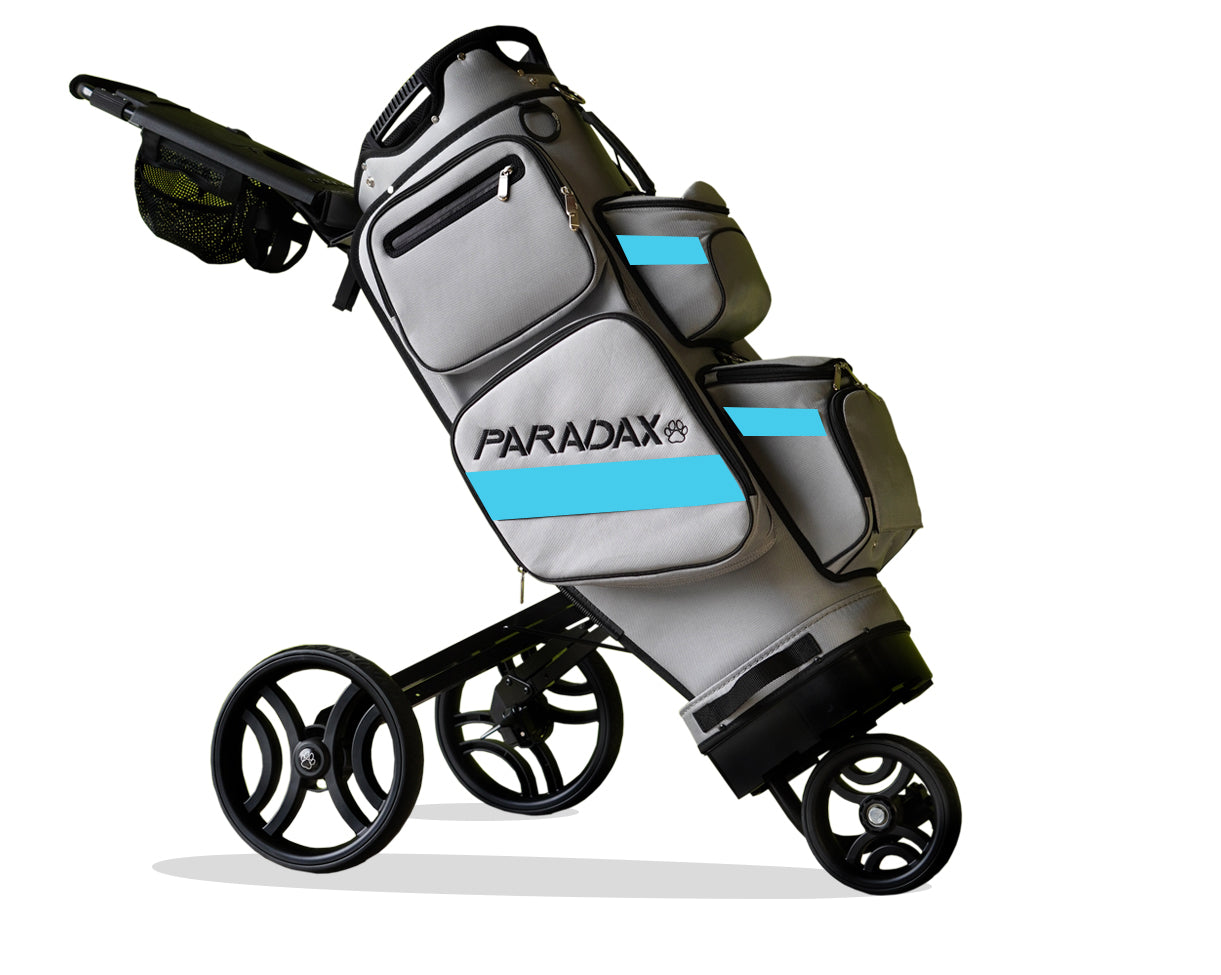 Paradax AI-1 All-In-One Golf Bag with Built-in 3-Wheel Push Cart - Gray LightBlue