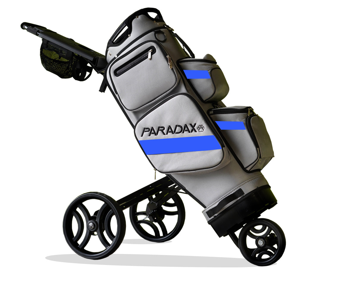 Paradax AI-1 All-In-One Golf Bag with Built-in 3-Wheel Push Cart - Gray Blue
