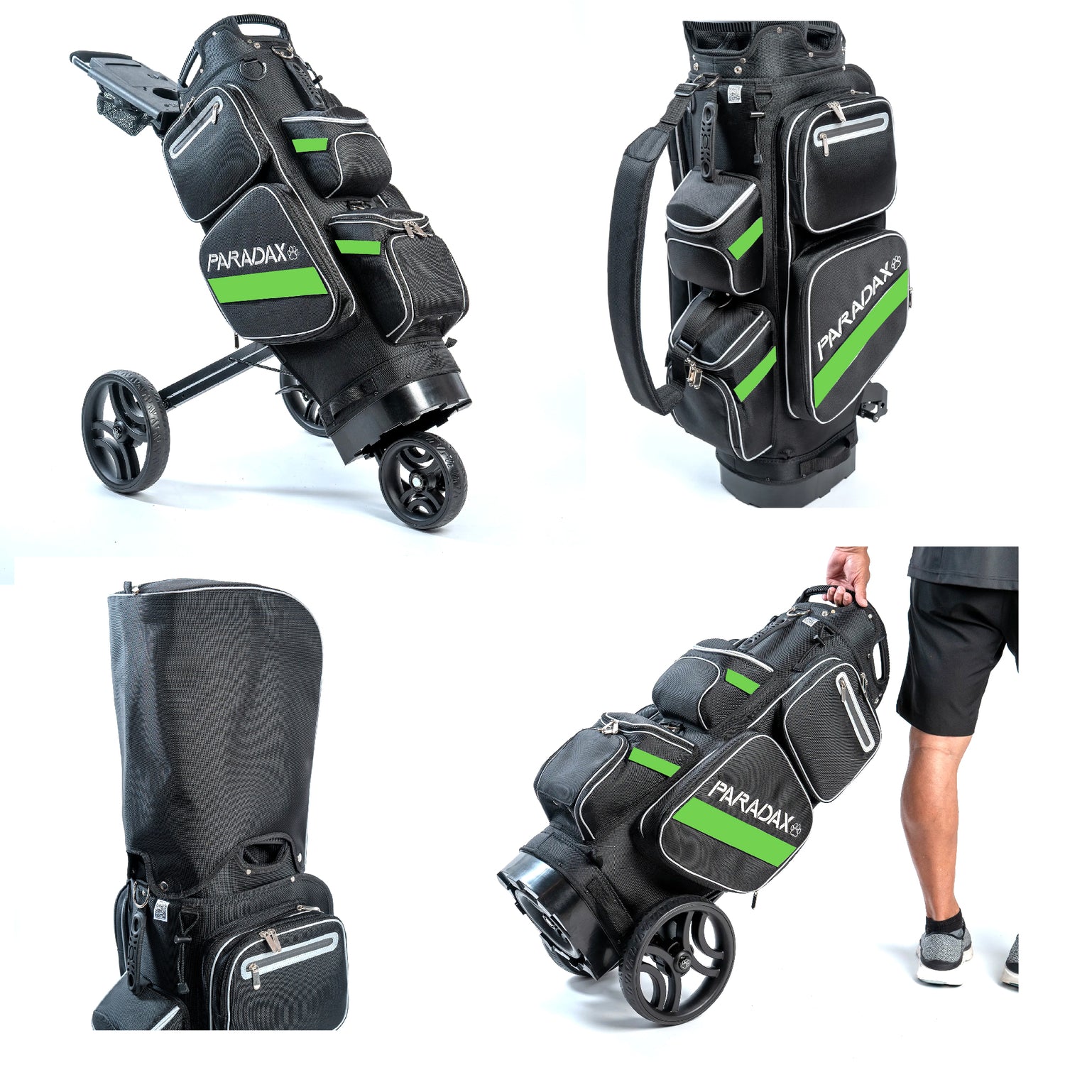 PARADAX BUNDLE - AI-1 Golf Bag, Hood Cover, and Bag Strap Included | Black Green