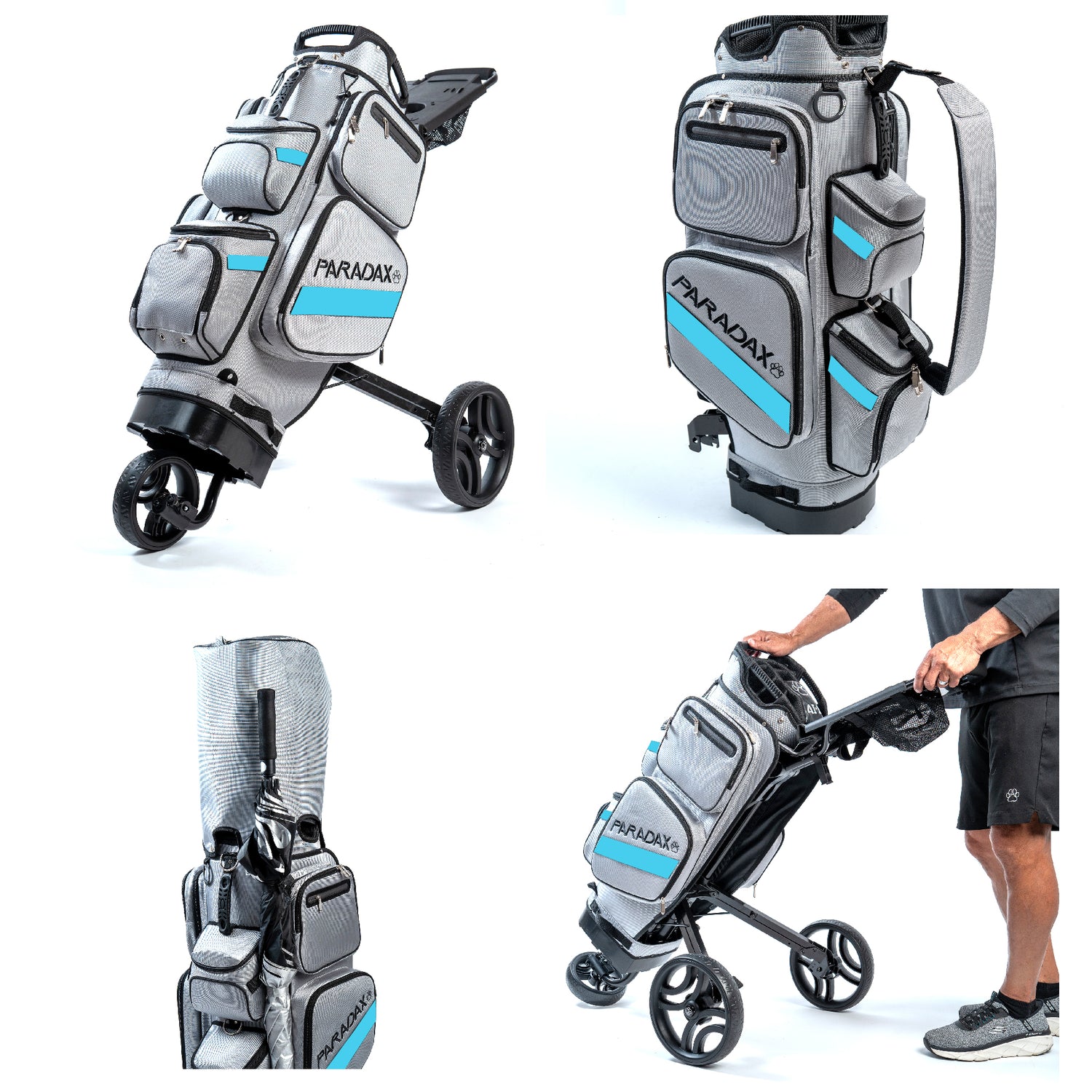 PARADAX BUNDLE - AI-1 Golf Bag, Hood Cover, and Bag Strap Included | Gray LightBlue