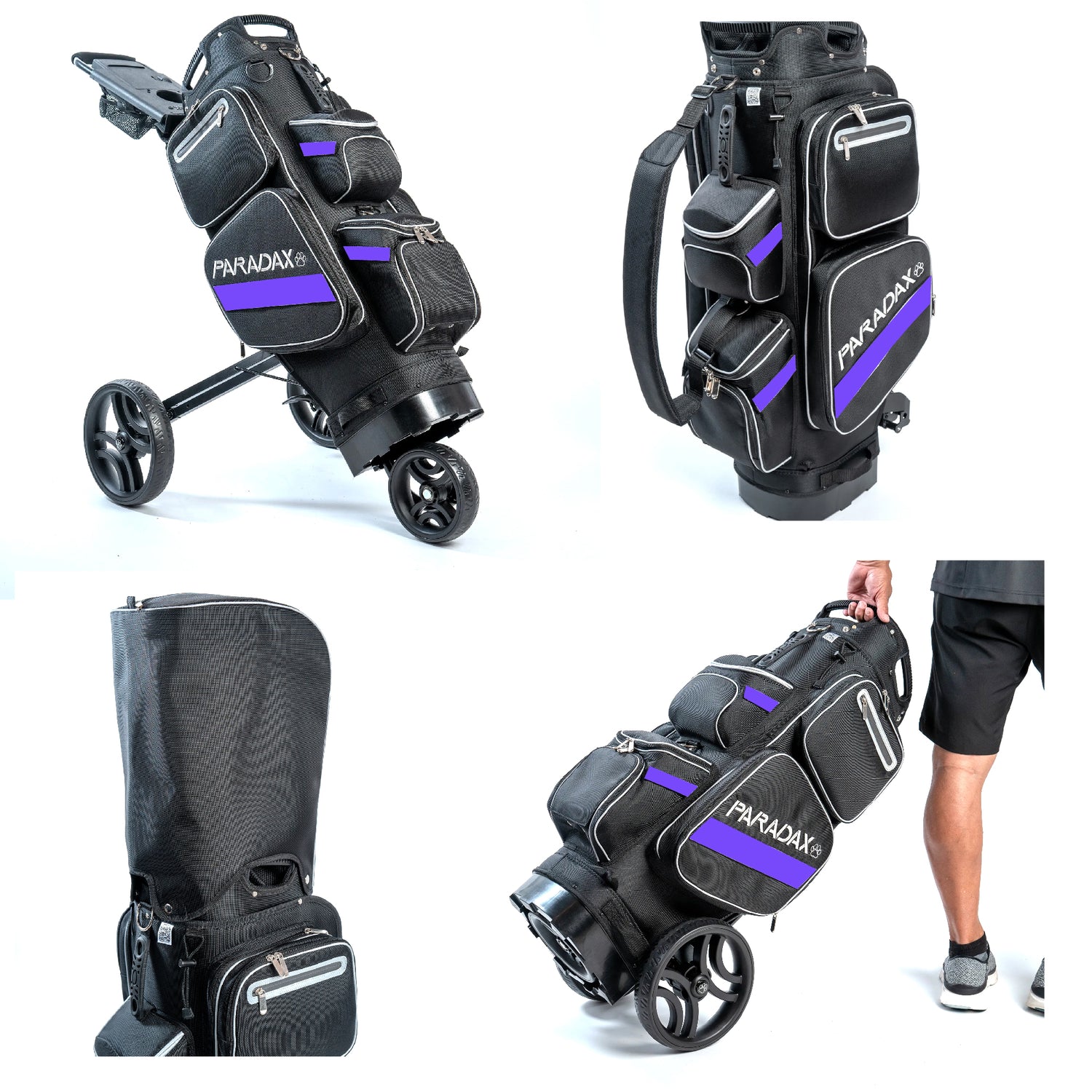 PARADAX BUNDLE - AI-1 Golf Bag, Hood Cover, and Bag Strap Included | Black Purple