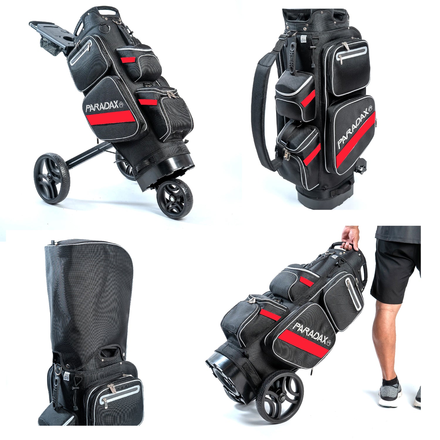 PARADAX BUNDLE - AI-1 Golf Bag, Hood Cover, and Bag Strap Included | Black Red