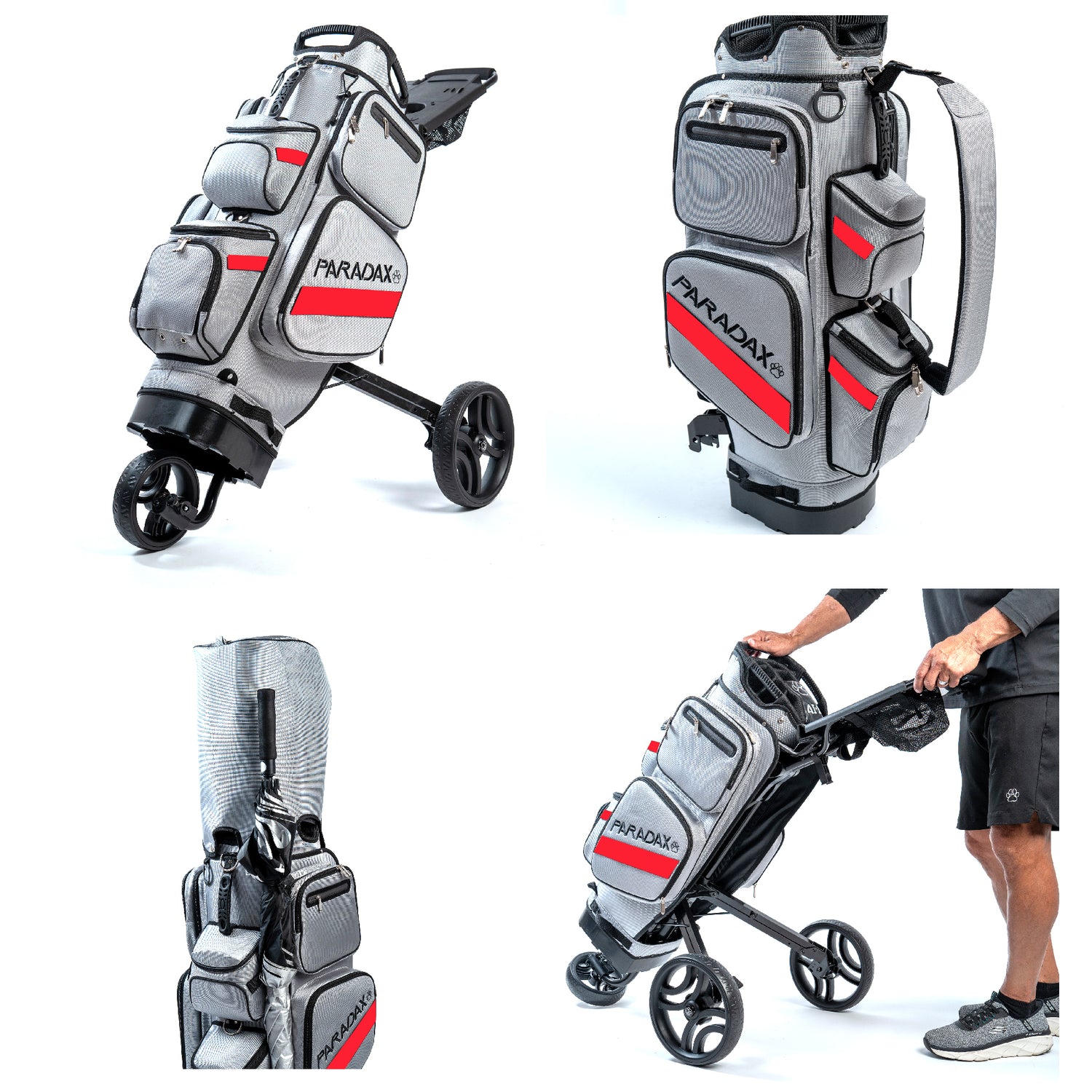 PARADAX BUNDLE - AI-1 Golf Bag, Hood Cover, and Bag Strap Included | Gray Red