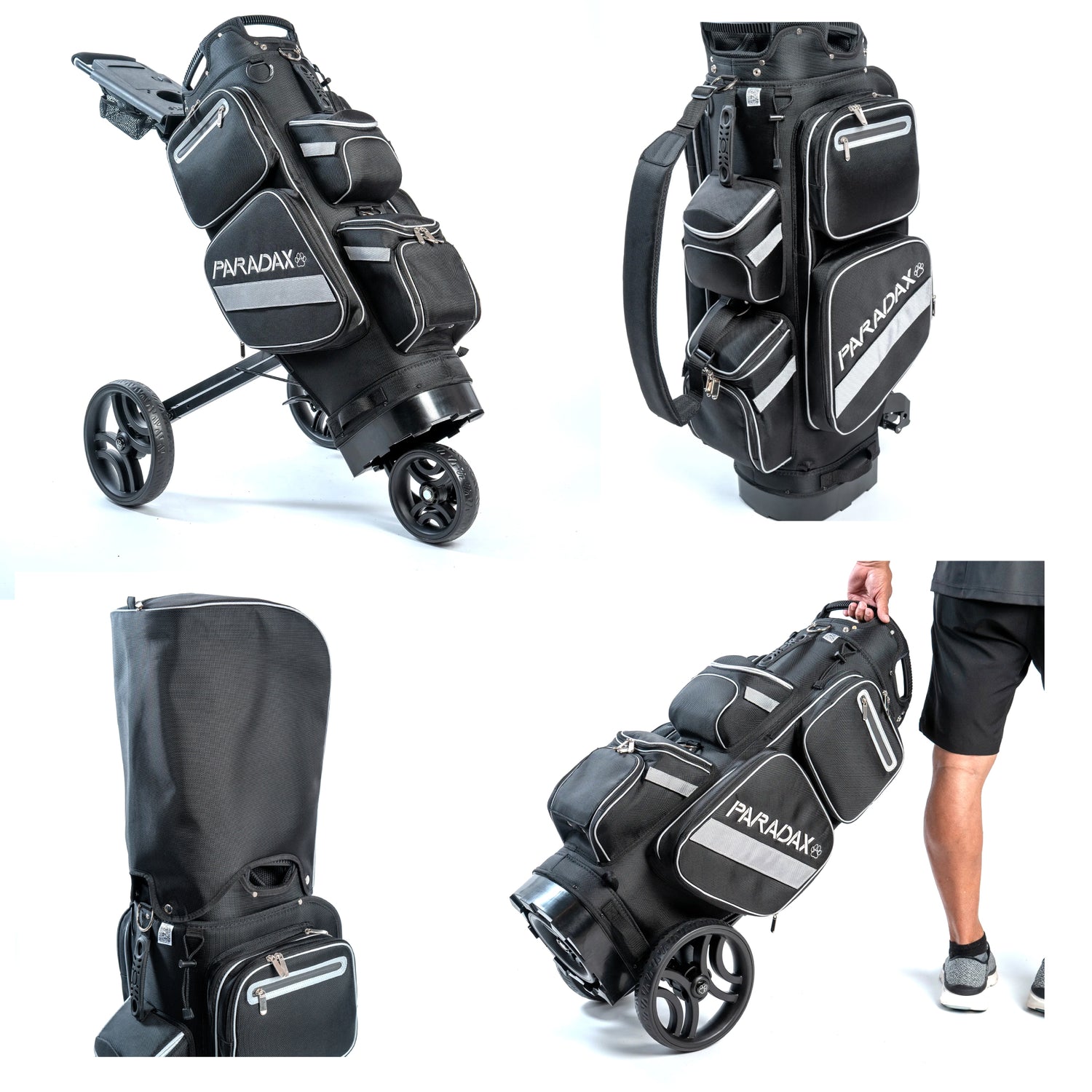 PARADAX BUNDLE - AI-1 Golf Bag, Hood Cover, and Bag Strap Included | Black Gray