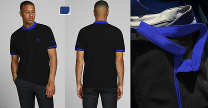 Paradax ‘collarless’ collared shirt with Black, Blue Combo